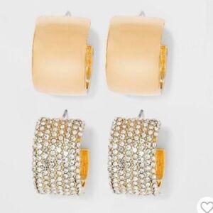 SUGARFIX By BaubleBar Gold rhinestone wide hoops set of 2